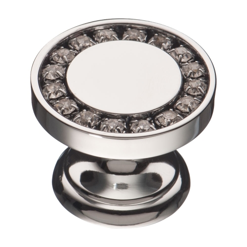 Ручка кнопка 0776-005, материал Латунь, отделка Хром Кристаллы Swarovski, 23*d=30 мм