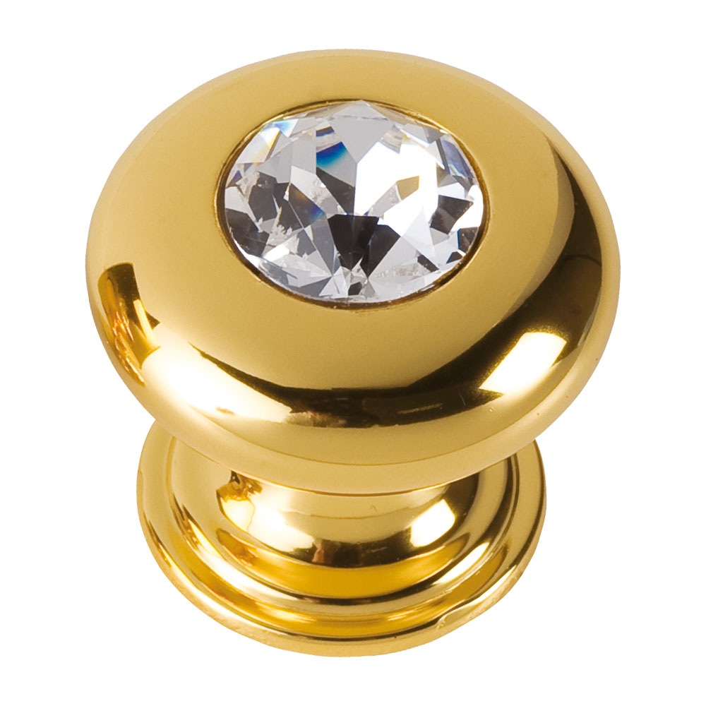 Ручка кнопка 0775-003-2, материал Латунь, отделка Хрусталь Золото, 30*30 мм