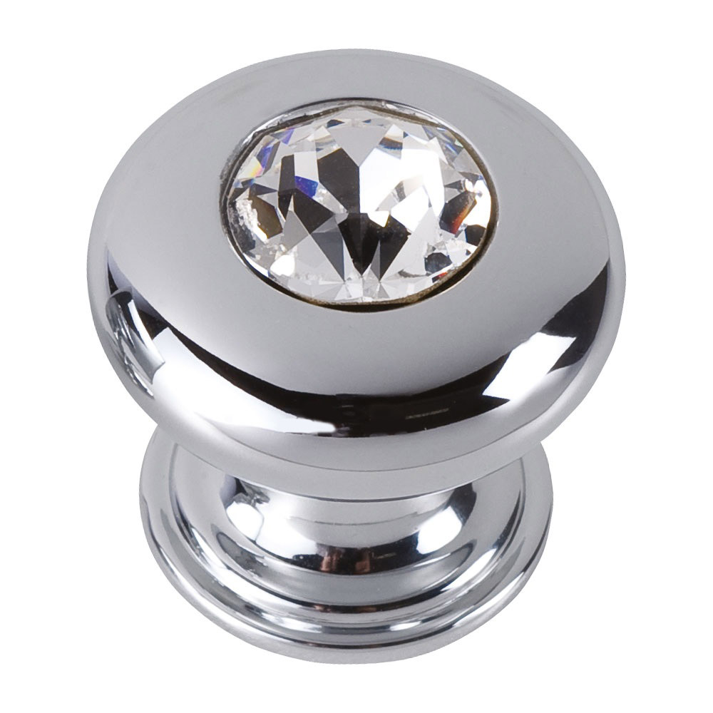 Ручка кнопка 0775-005-2, материал Латунь, отделка Хром Хрусталь, 30*30 мм