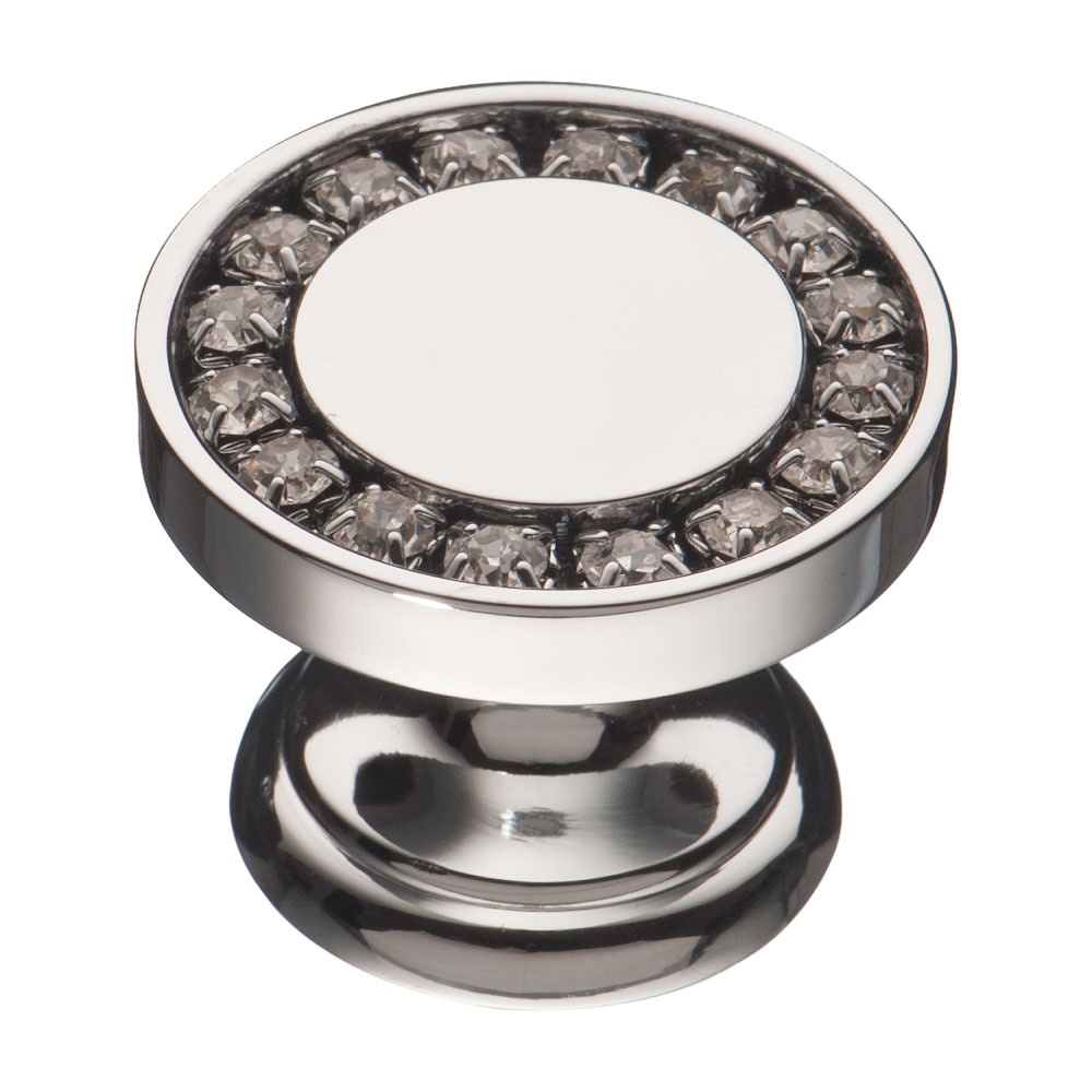 Ручка кнопка 0776-005, материал Латунь, отделка Хром Кристаллы Swarovski, 23*d=30 мм