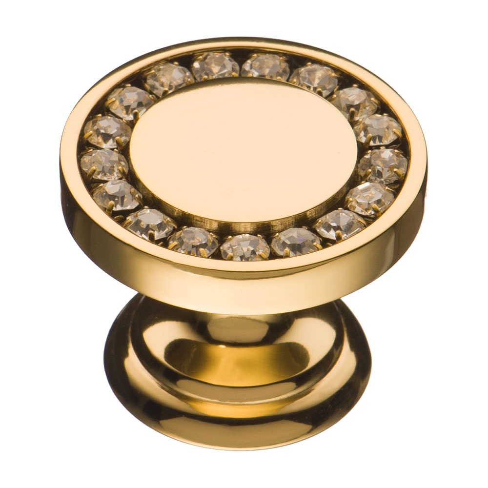 Ручка кнопка 0776-030, материал Латунь, отделка Золото Кристаллы Swarovski, 23*d=30 мм