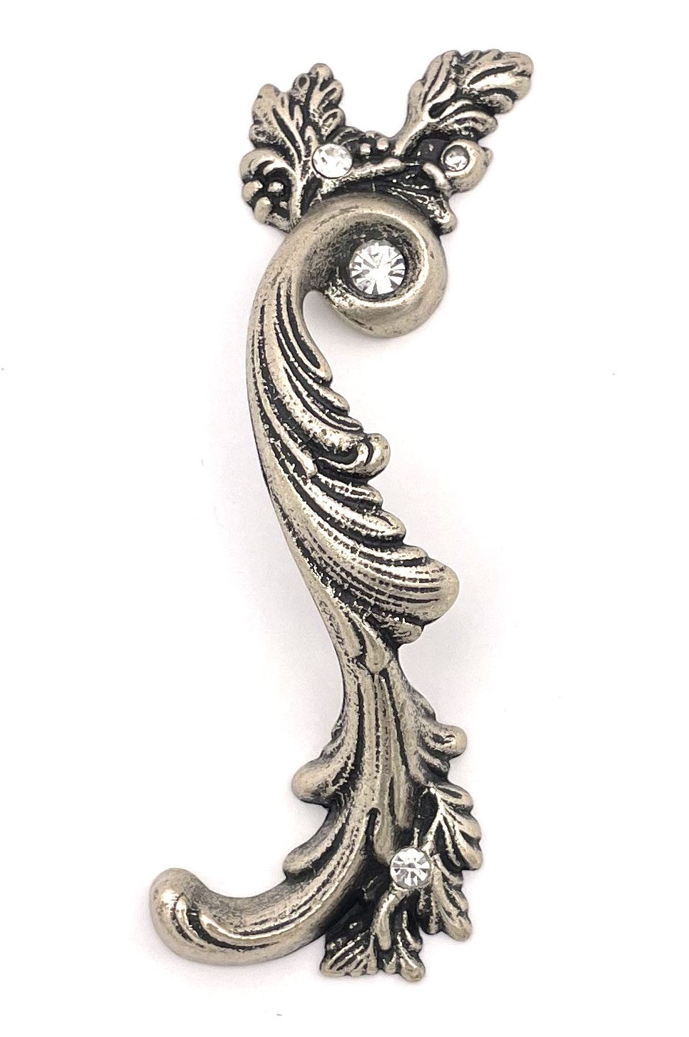 Ручка скоба (левая) 19.103.09, материал Латунь, отделка Серебро Хрусталь, 140*48 мм