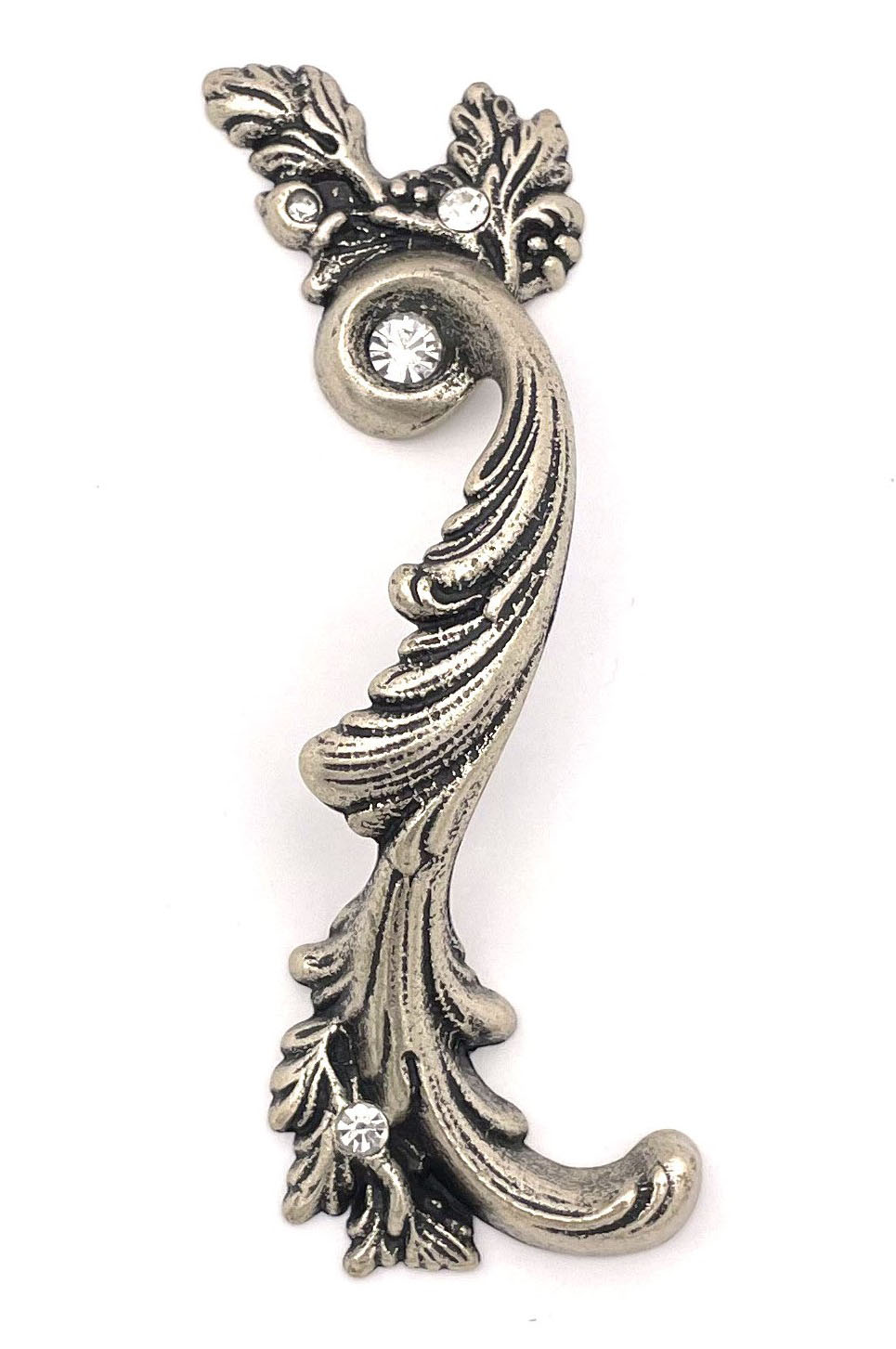 Ручка скоба (правая) 19.003.09, материал Замак, отделка Серебро Хрусталь, 140*48 мм