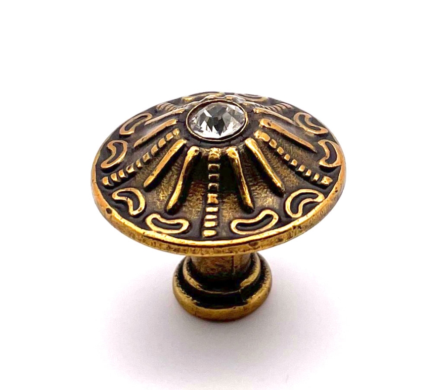 Ручка кнопка 29.241.11"Cristallo", материал Замак, отделка Бронза Хрусталь, d=27 мм