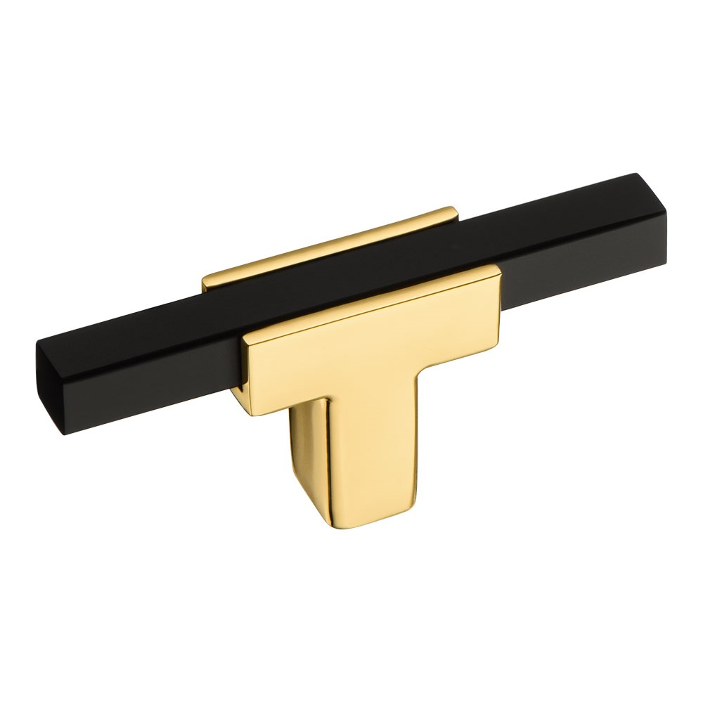 Ручка кнопка 67-Gold-Matt Black, материал Замак, цвет Чёрный, отделка Золото Черный, 27*14*70 мм